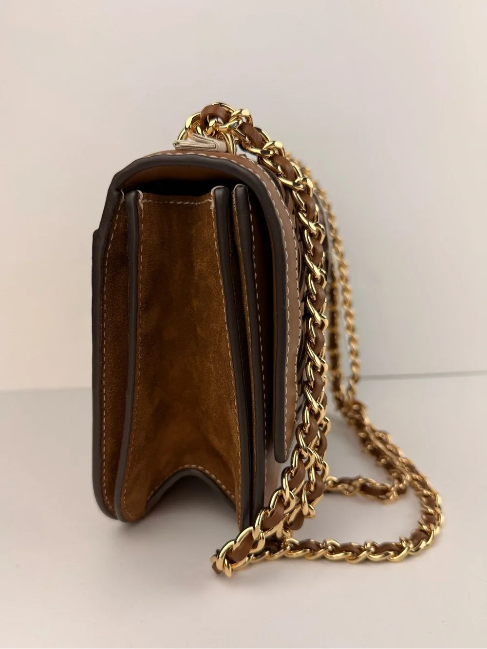 Tory Burch Britten Basket-Weave Small Adjustable Shoulder Bag Moose Brown $598